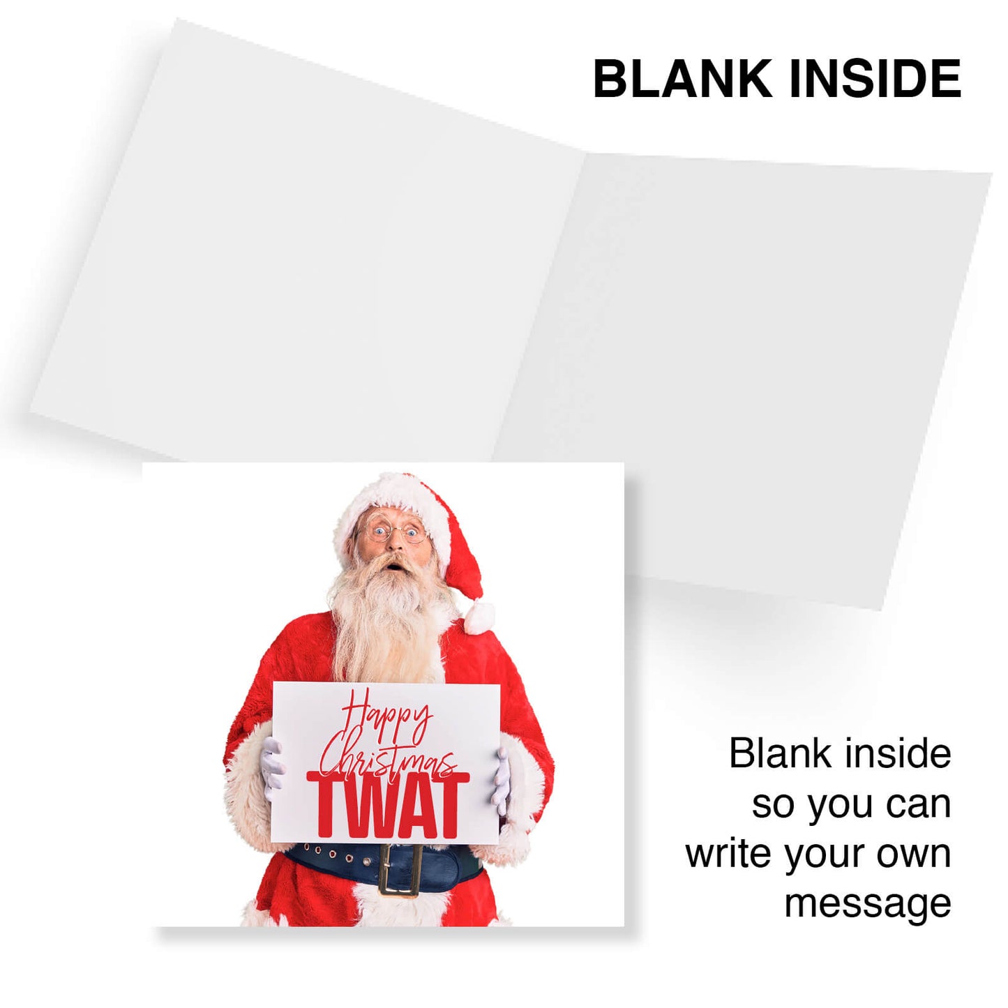 "Happy Christmas Twat" Santa Sign Card (Wide-Eyed Santa Version)