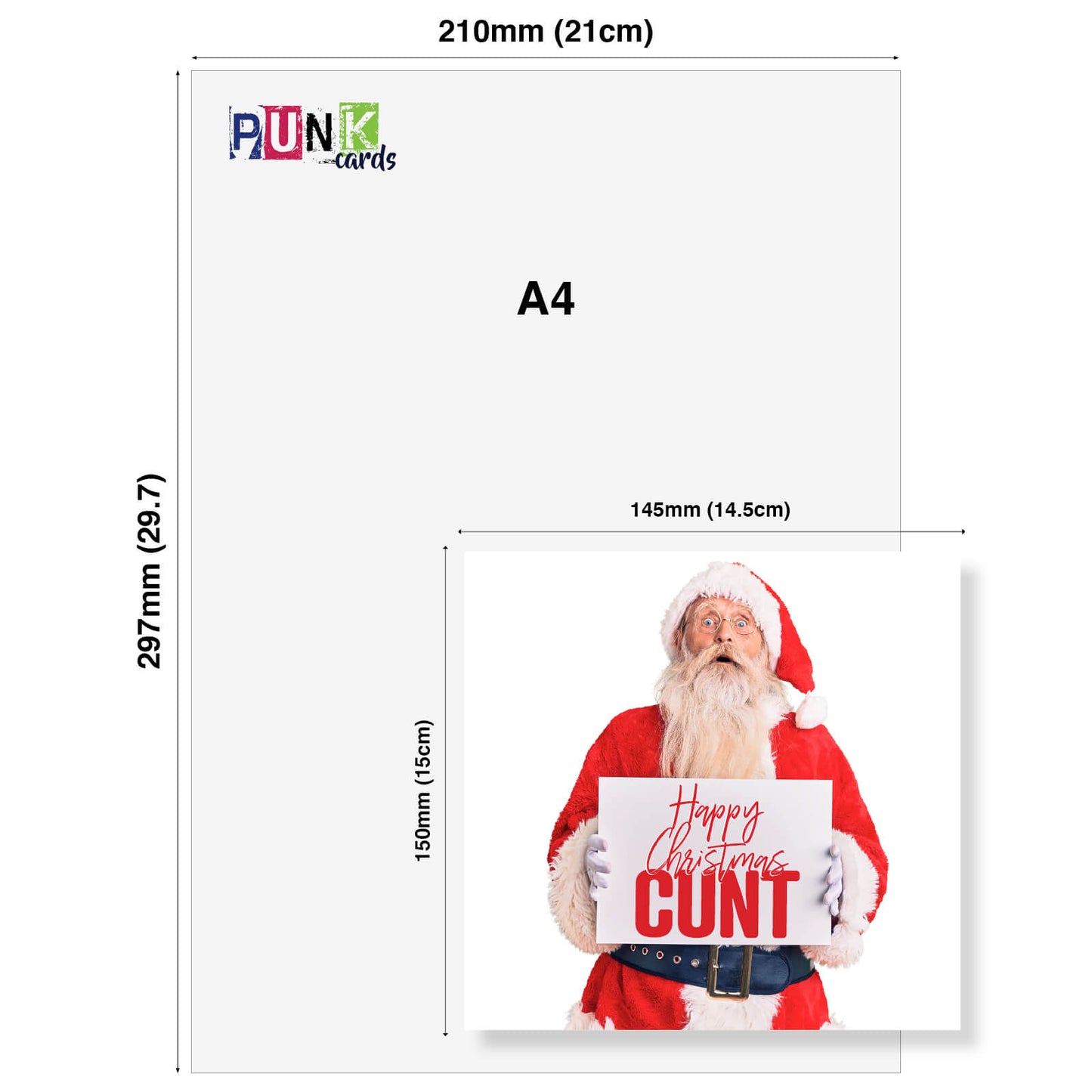 "Happy Christmas Cunt" Santa Sign Card (Wide-Eyed Santa Version)