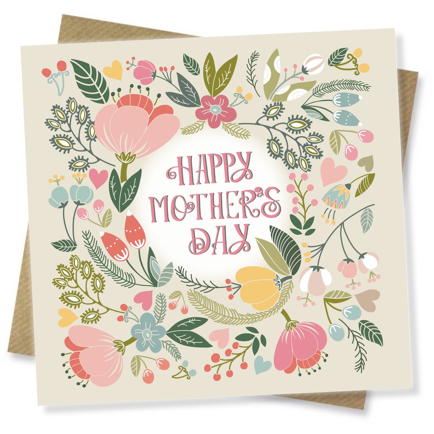 "Happy Mother’s Day – Cream Background with Floral Wreath"
