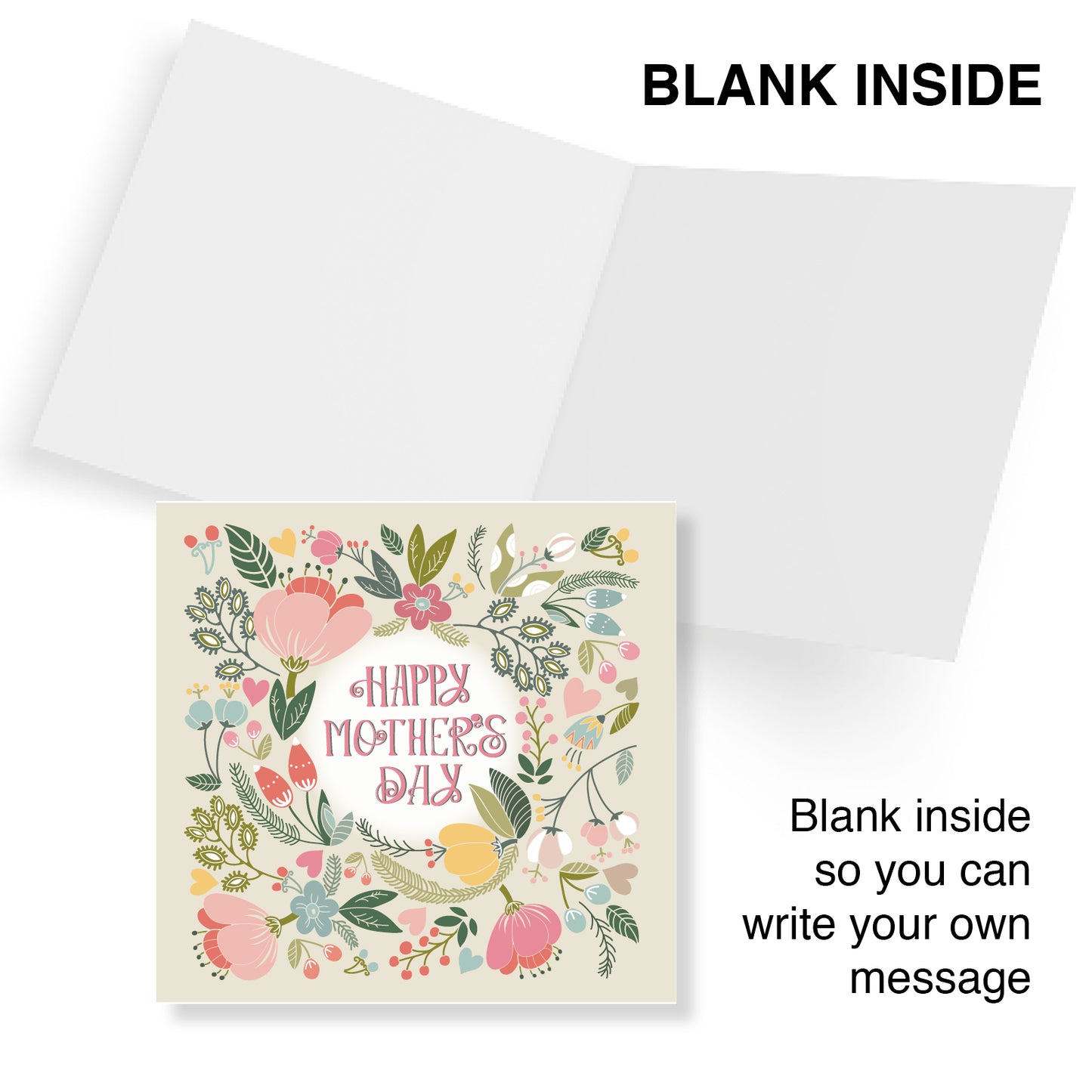 "Happy Mother’s Day – Cream Background with Floral Wreath"