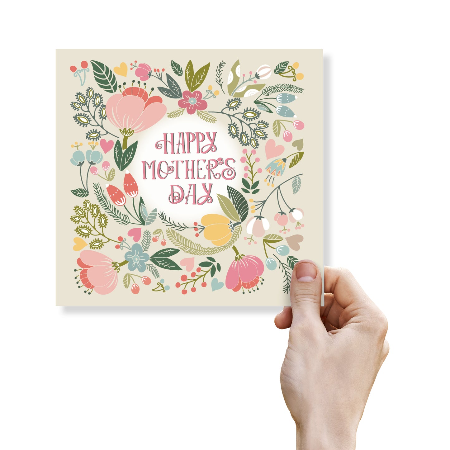 "Happy Mother’s Day – Cream Background with Floral Wreath"