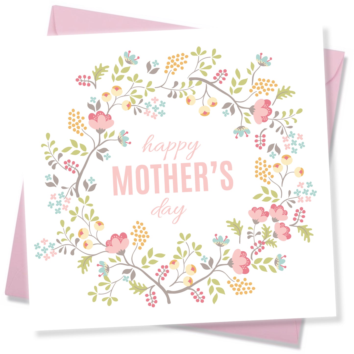 "Happy Mother’s Day – Wreath of Pink & Yellow Flowers"