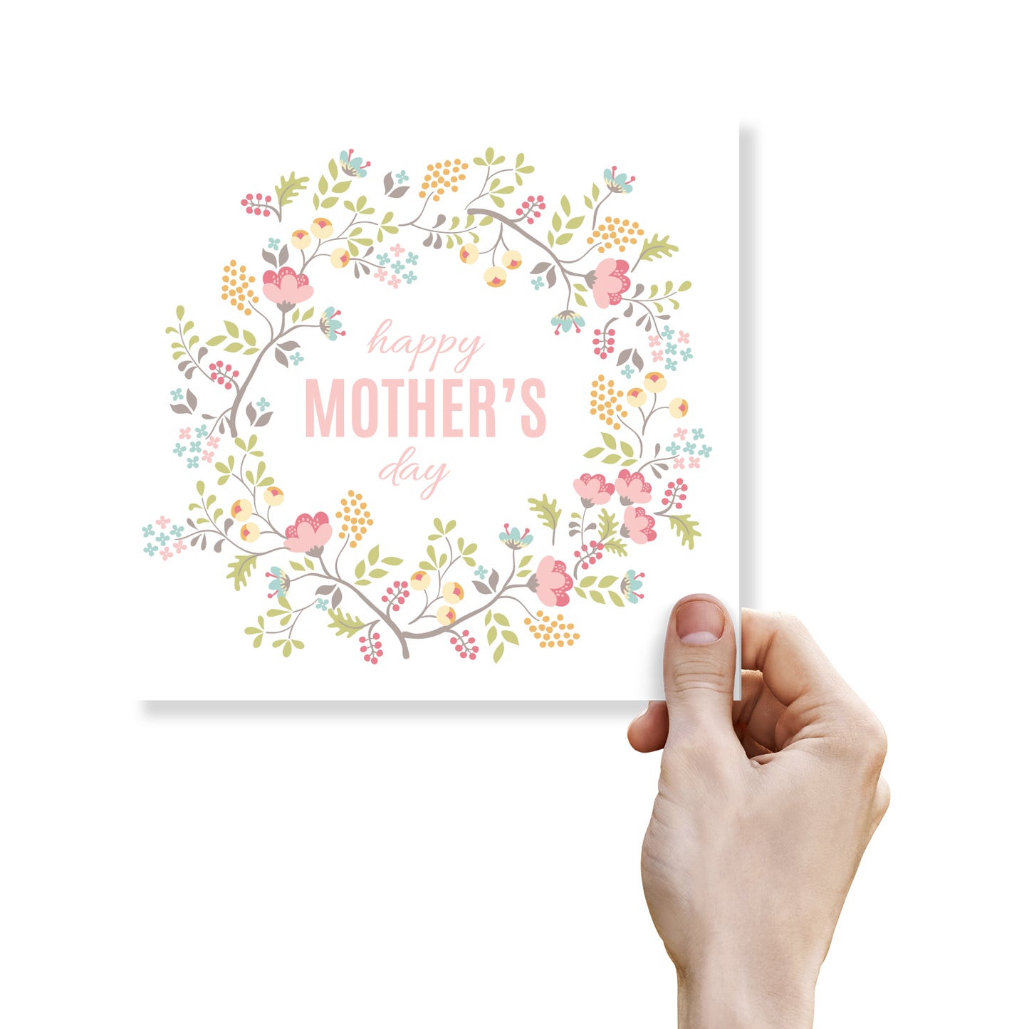 "Happy Mother’s Day – Wreath of Pink & Yellow Flowers"