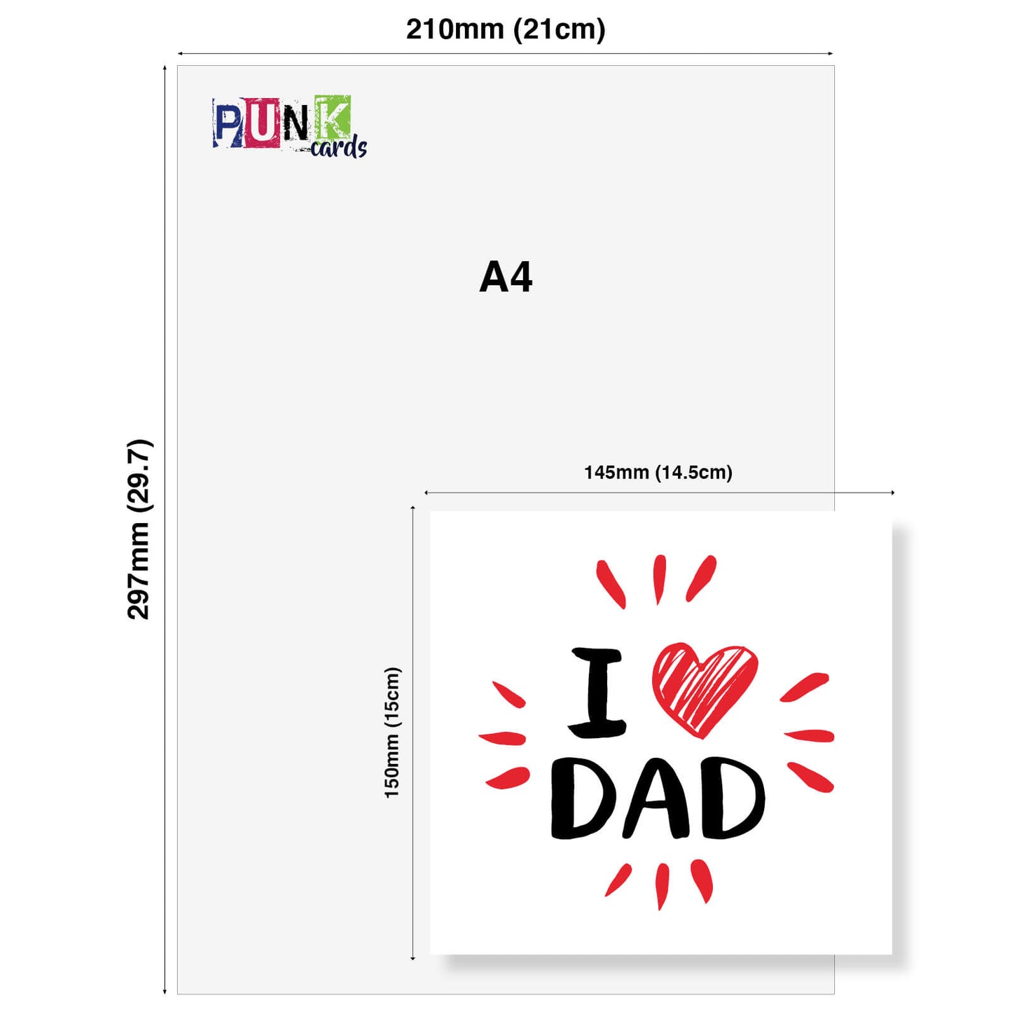 I Heart Dad (Scribbled Heart, Red Bursts)