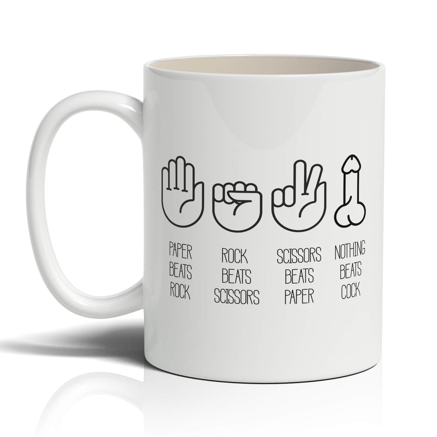 Paper beats Rock mug