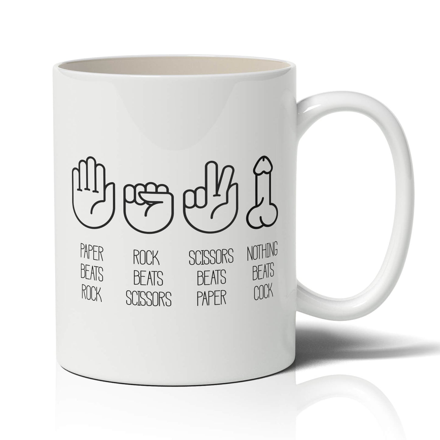 Paper beats Rock mug