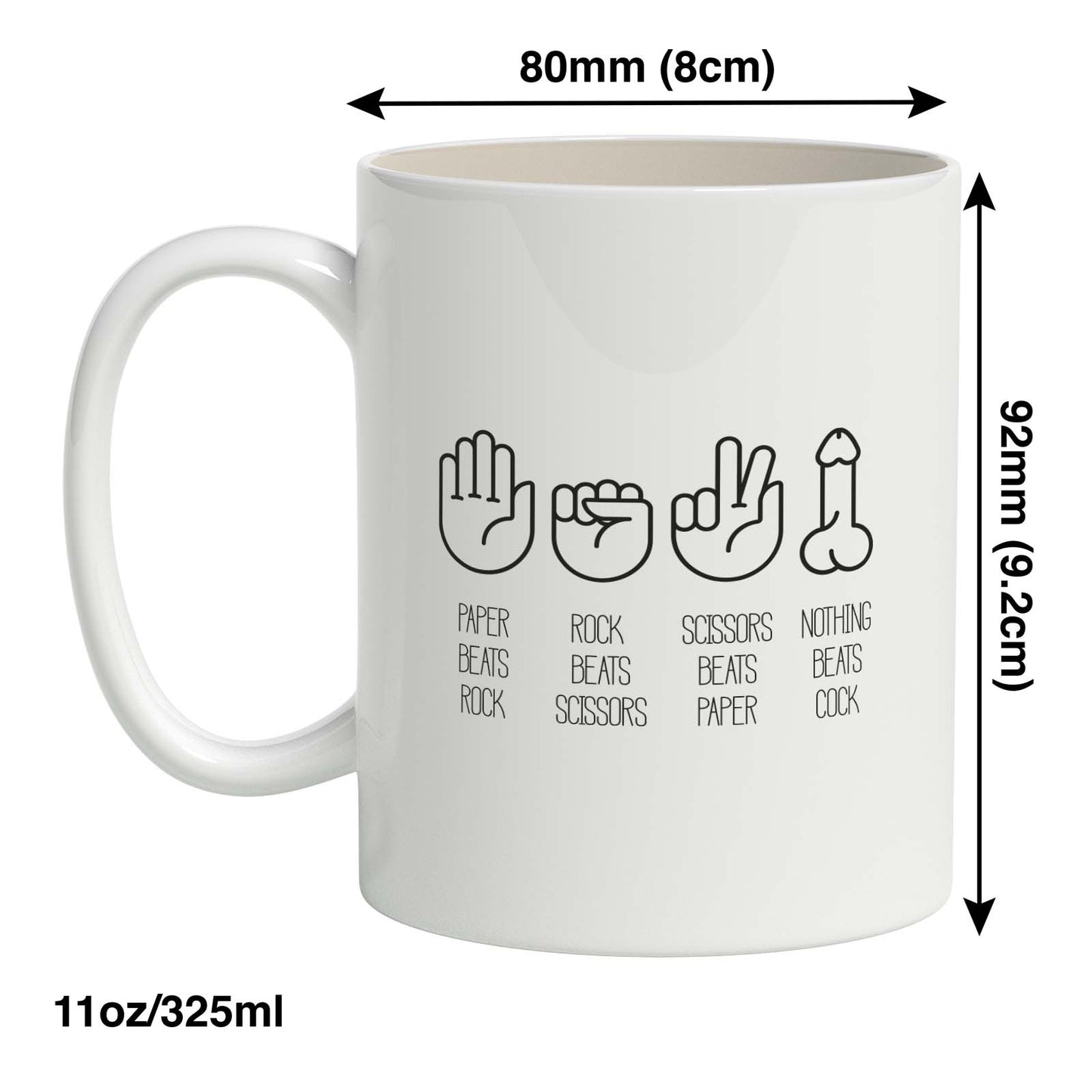 Paper beats Rock mug