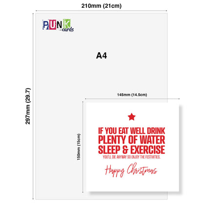 "Eat Well, Drink Water, Sleep, Exercise – You’ll Die Anyway" Christmas Card