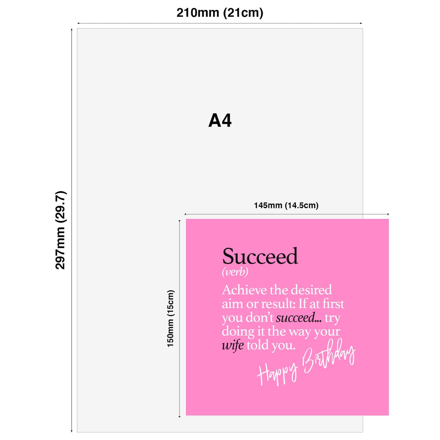 Succeed (verb) Achieve the desired aim or result: If at first you don’t succeed... try doing it the way your wife told you.
