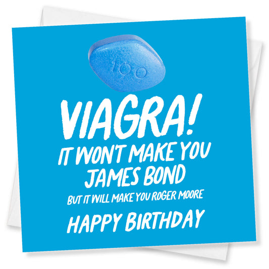 "Viagra – Roger Moore" Card (Blue background)