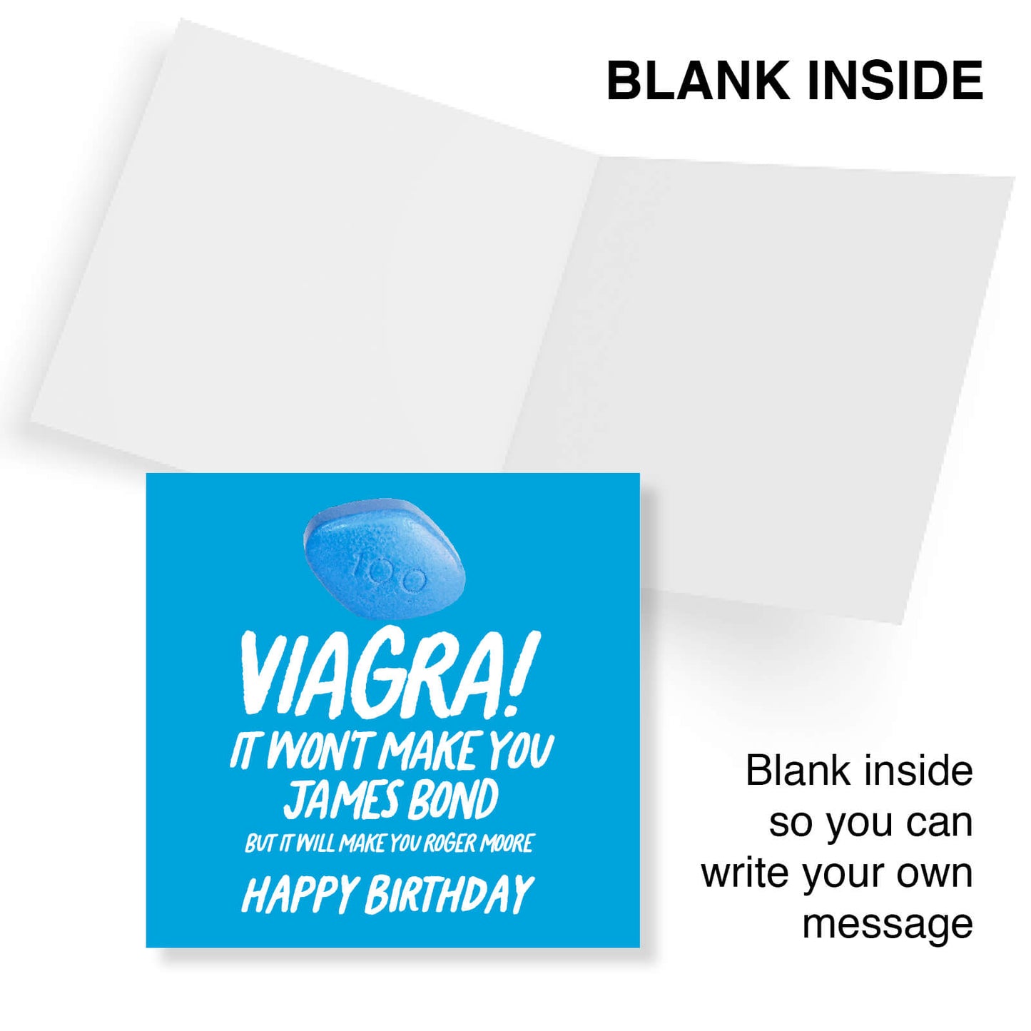 "Viagra – Roger Moore" Card (Blue background)