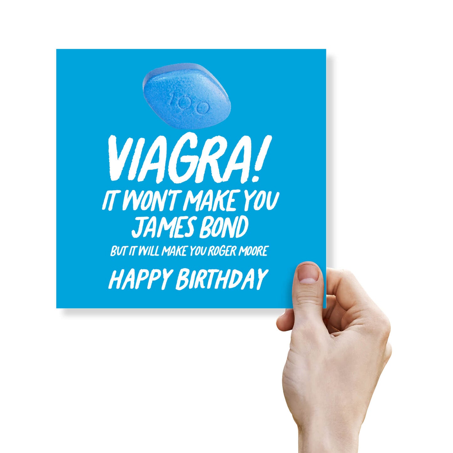 "Viagra – Roger Moore" Card (Blue background)