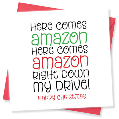 "Here Comes Amazon..." - Funny Shopping Christmas Card