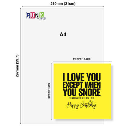 I Love You Except When You Snore Birthday Card