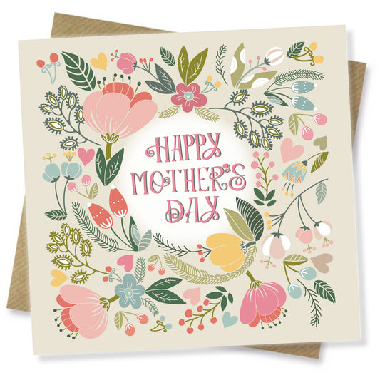 "Happy Mother’s Day – Cream Background with Floral Wreath"