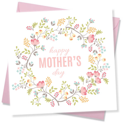 "Happy Mother’s Day – Wreath of Pink & Yellow Flowers"