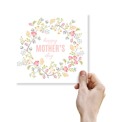 "Happy Mother’s Day – Wreath of Pink & Yellow Flowers"