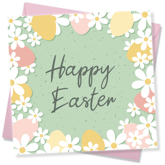 Green Floral Egg Border Card