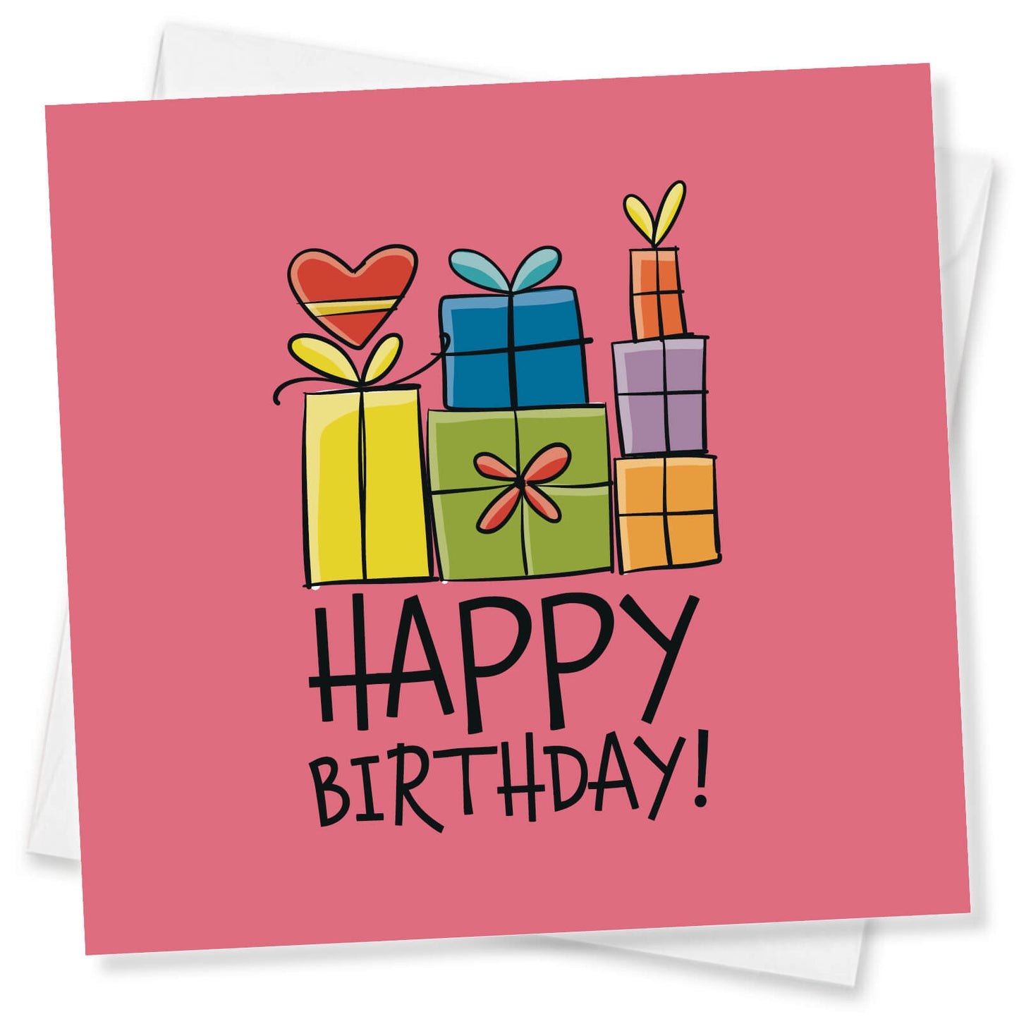 Happy Birthday – Presents Stack Card (Pink Background)