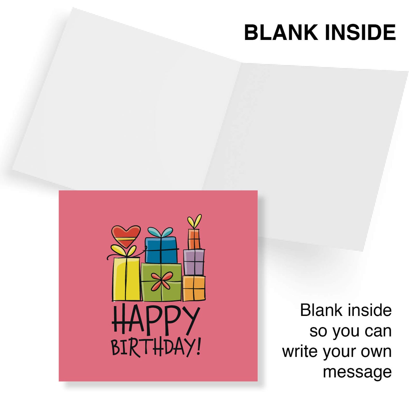 Happy Birthday – Presents Stack Card (Pink Background)