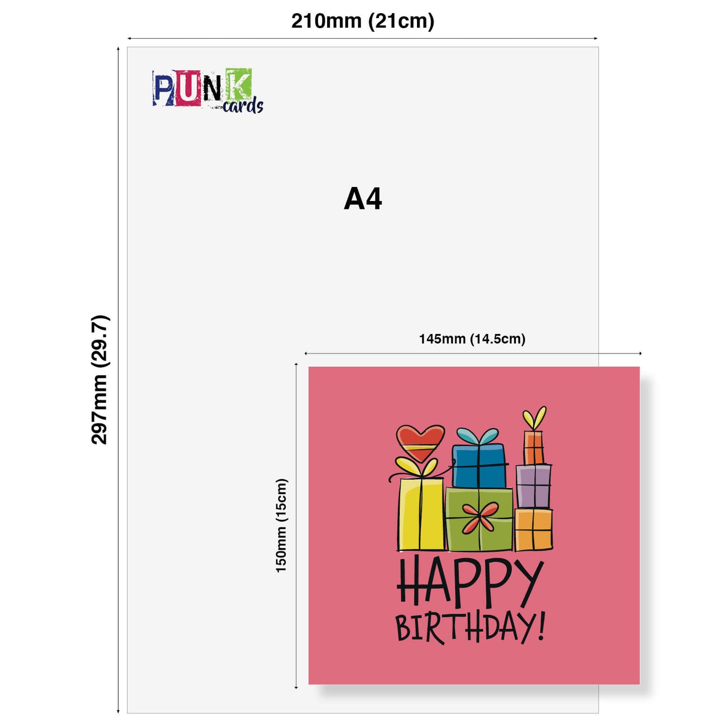Happy Birthday – Presents Stack Card (Pink Background)