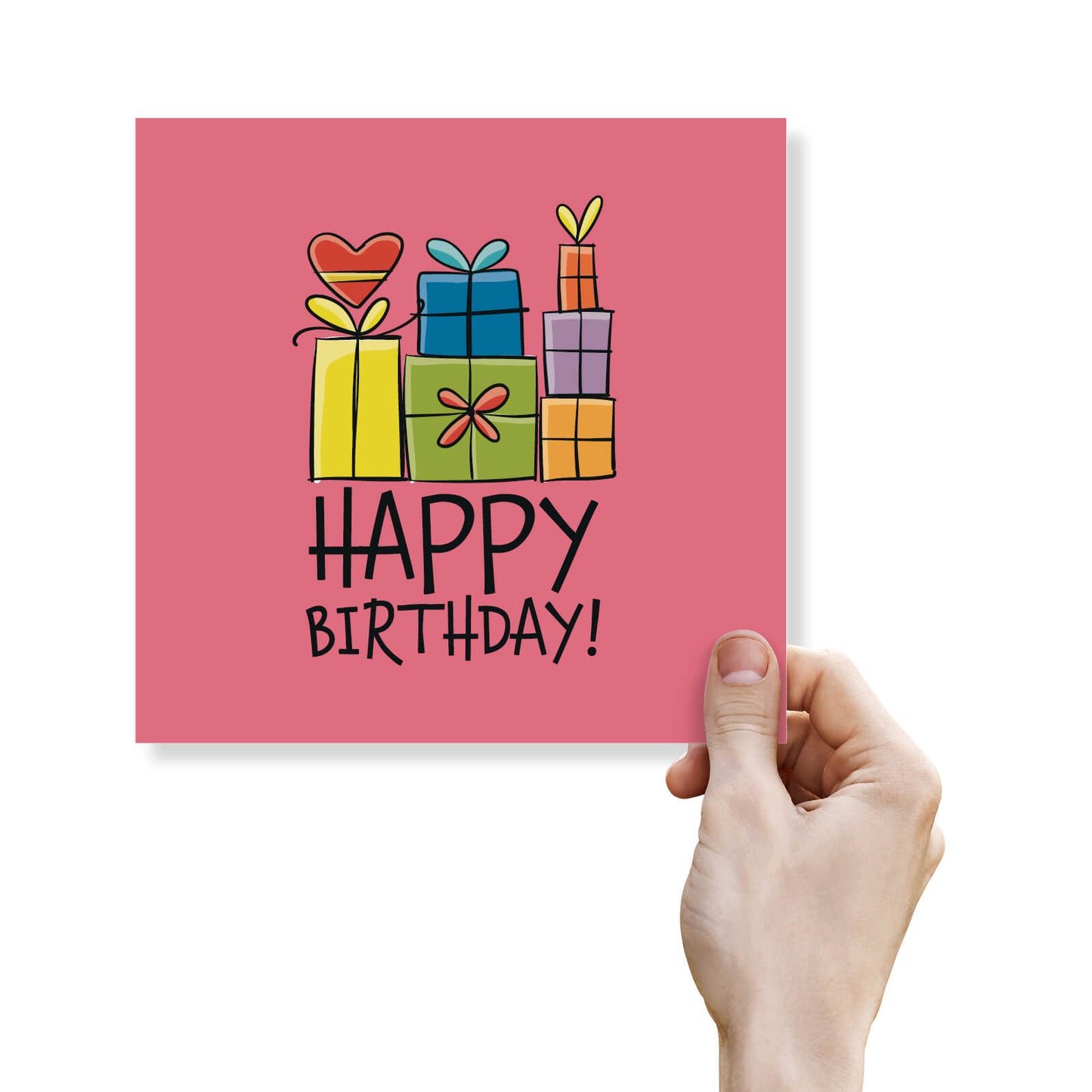 Happy Birthday – Presents Stack Card (Pink Background)