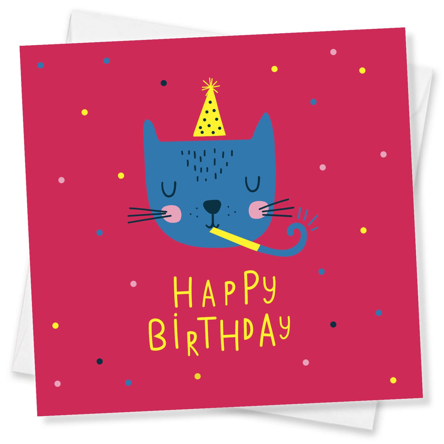 Blue Cat Party Hat – Birthday Card
