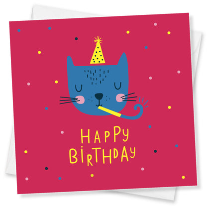 Blue Cat Party Hat – Birthday Card