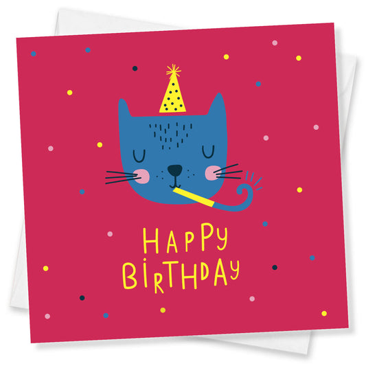 Blue Cat Party Hat – Birthday Card