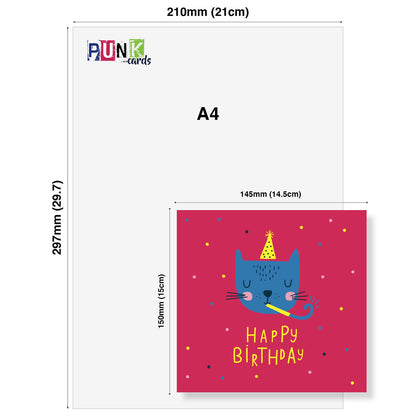 Blue Cat Party Hat – Birthday Card