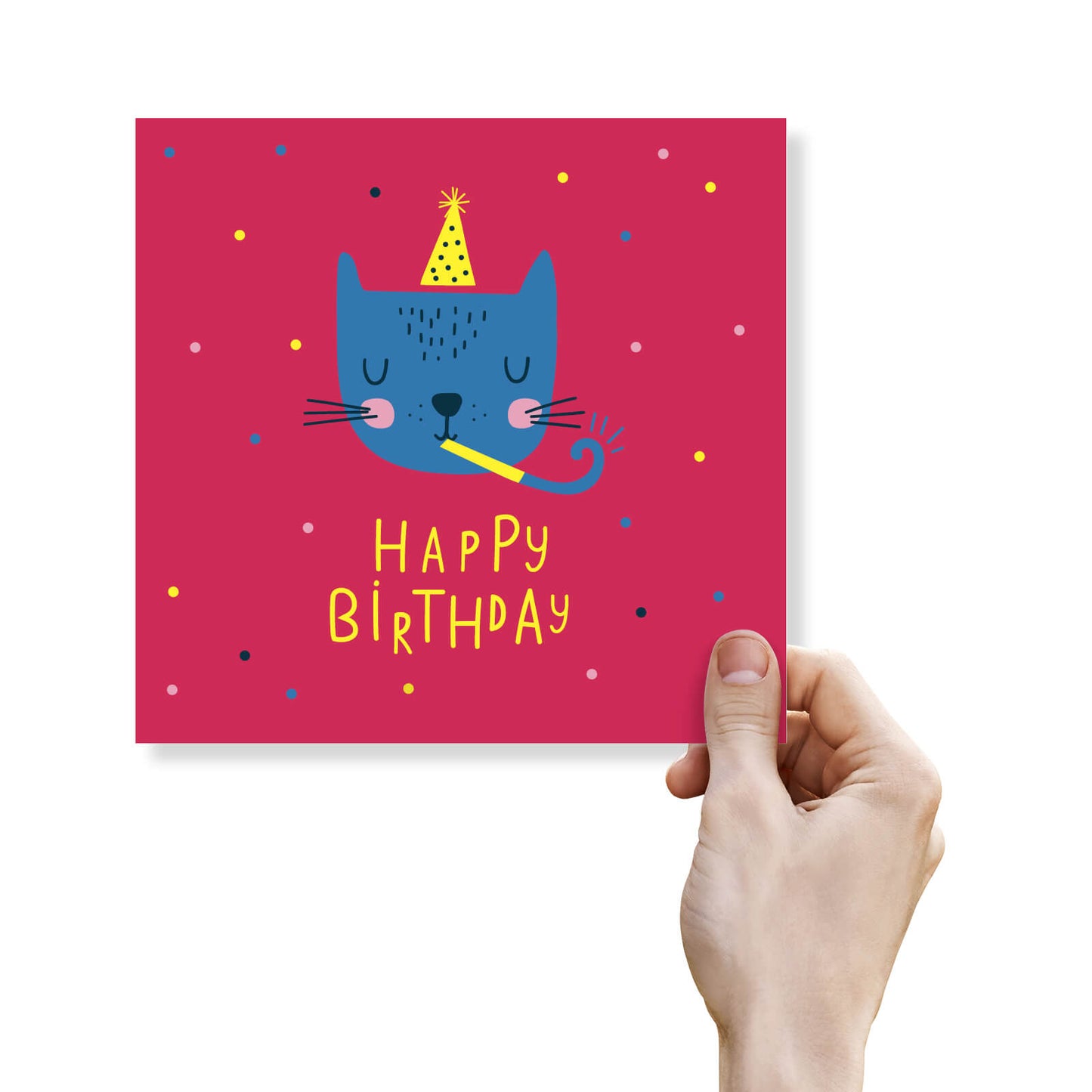Blue Cat Party Hat – Birthday Card
