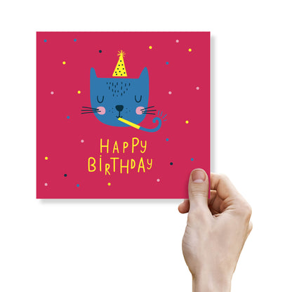 Blue Cat Party Hat – Birthday Card