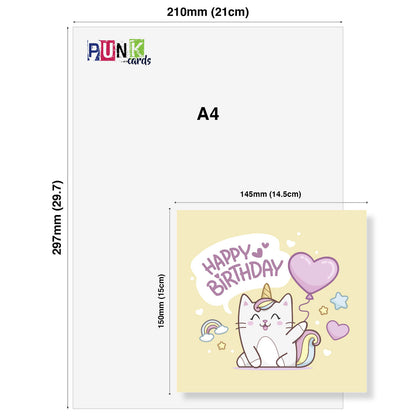 Happy Birthday – Cute Cat-Unicorn (Caticorn) Card