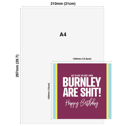 Burnley Are Shit - Funny Birthday Card